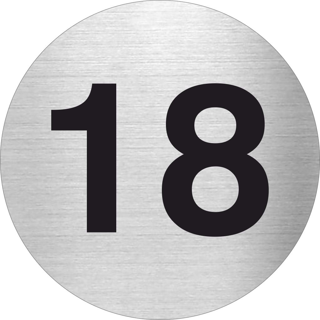Piktogramm Zahl 18 aus Edelstahl Piktogramm Zahl 18 www.abstandshalter-online.com/ Ø60mm