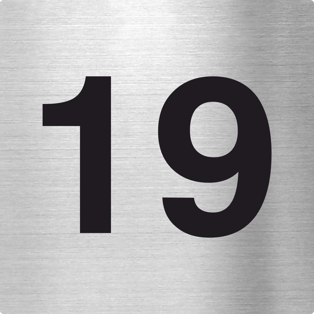 Piktogramm Zahl 19 aus Edelstahl Piktogramm Zahl 19 www.abstandshalter-online.com/ 70x70mm