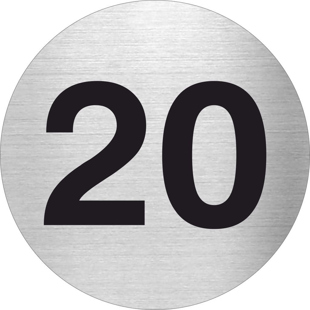 Piktogramm Zahl 20 aus Edelstahl Piktogramm Zahl 20 www.abstandshalter-online.com/ Ø60mm