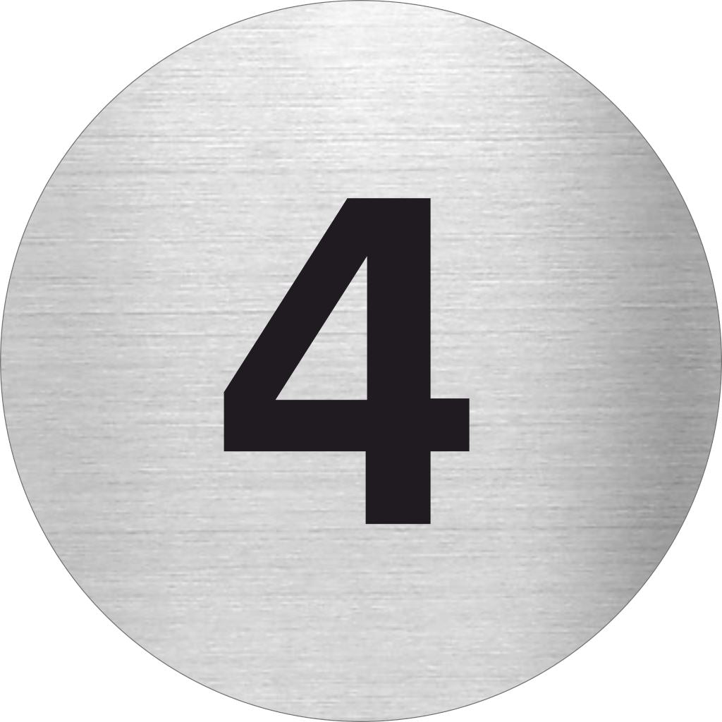 Piktogramme Zahl 4 aus Edelstahl Piktogramm Zahl 4 www.abstandshalter-online.com/ Ø60mm