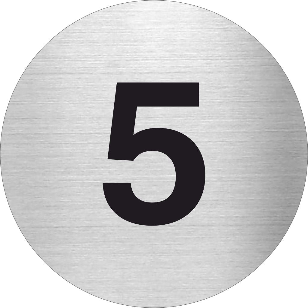 Piktogramm Zahl 5 aus Edelstahl Piktogramm Zahl 5 www.abstandshalter-online.com/ Ø60mm