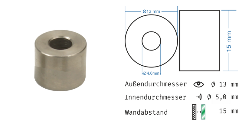 Distanzhülsen aus Edelstahl in 16 Größen - WA 5-20 mm - 1 Stück Basedow