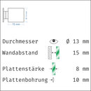 Abstandshalter Edelstahl mit Inbus M6 in 3 Größen - Con<br>- Ø 13 mm<br>- WA 15, 25mm<br>- KB 8, 4-12mm<br>- Wandabstandshalter
