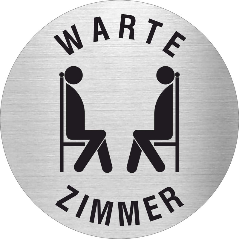 Piktogramm Wartezimmer Piktogramm und Text aus Edelstahl www.abstandshalter-online.com/ Ø60mm 