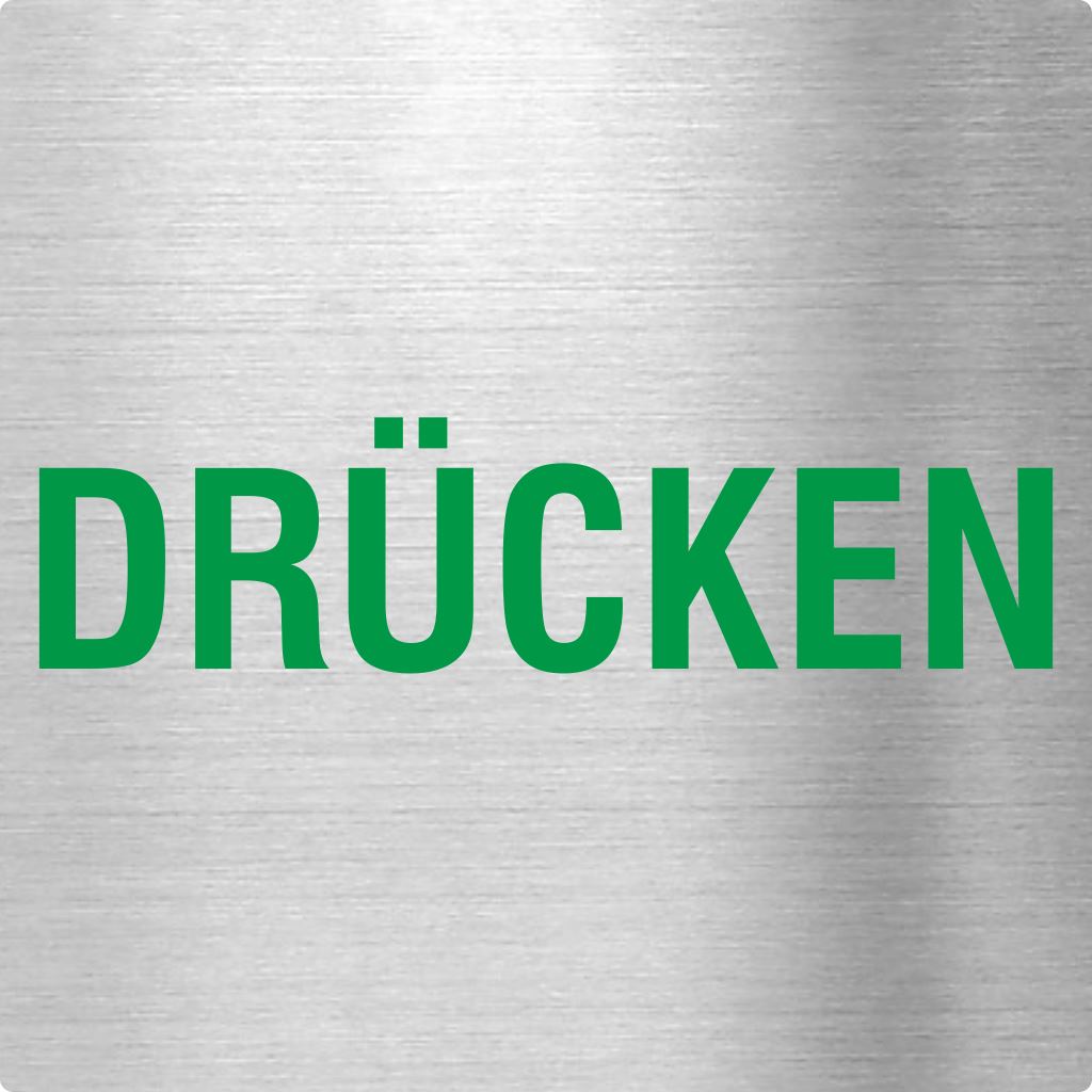Piktogramm Drücken grün aus Edelstahl Piktogramm Drücken grün 