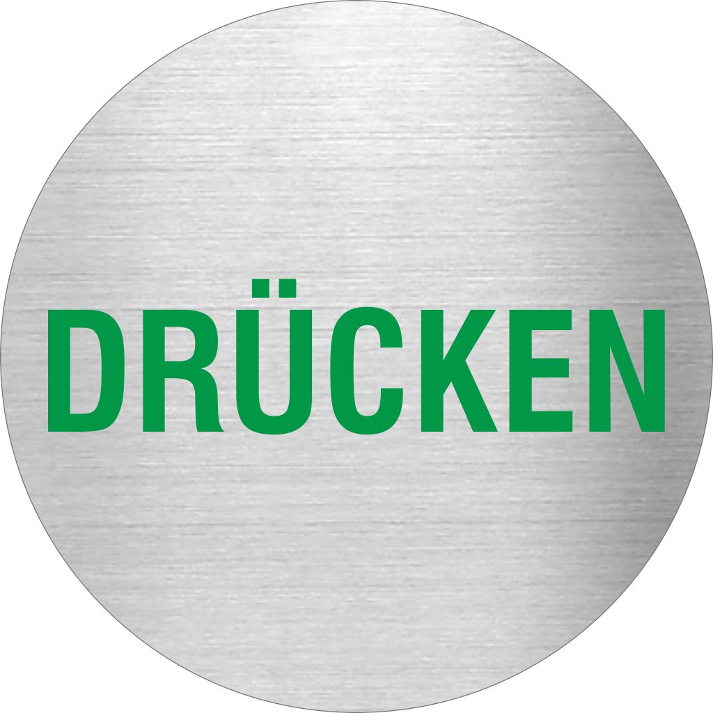 Piktogramm Drücken grün aus Edelstahl Piktogramm Drücken grün www.abstandshalter-online.com/ Ø60mm 