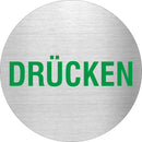 Piktogramm Drücken grün aus Edelstahl Piktogramm Drücken grün www.abstandshalter-online.com/ Ø60mm 