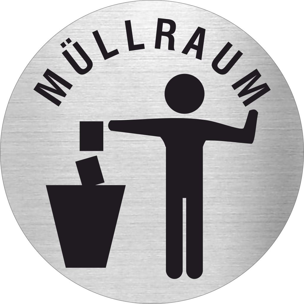 Piktogramm Müllraum 01 aus Edelstahl Piktogramm Müllraum 01 www.abstandshalter-online.com/ Ø60mm 