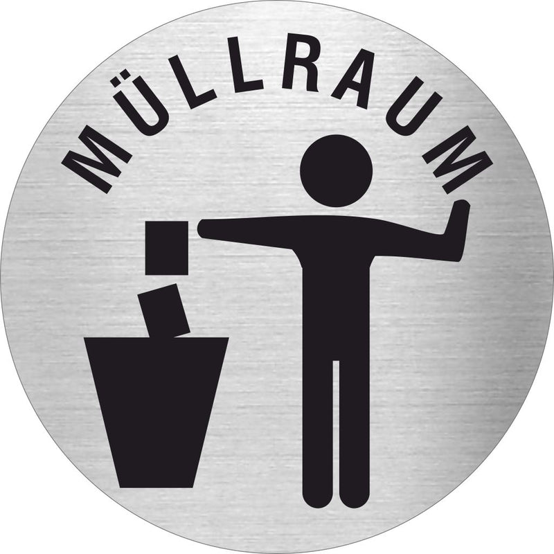 Piktogramm Müllraum 01 aus Edelstahl Piktogramm Müllraum 01 www.abstandshalter-online.com/ Ø60mm 