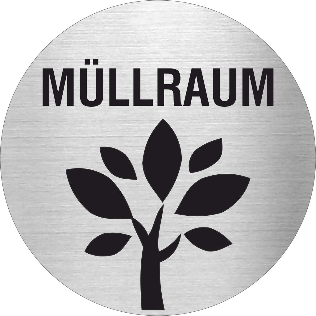 Piktogramm Müllraum aus Edelstahl Piktogramm Müllraum www.abstandshalter-online.com/ Ø60mm 