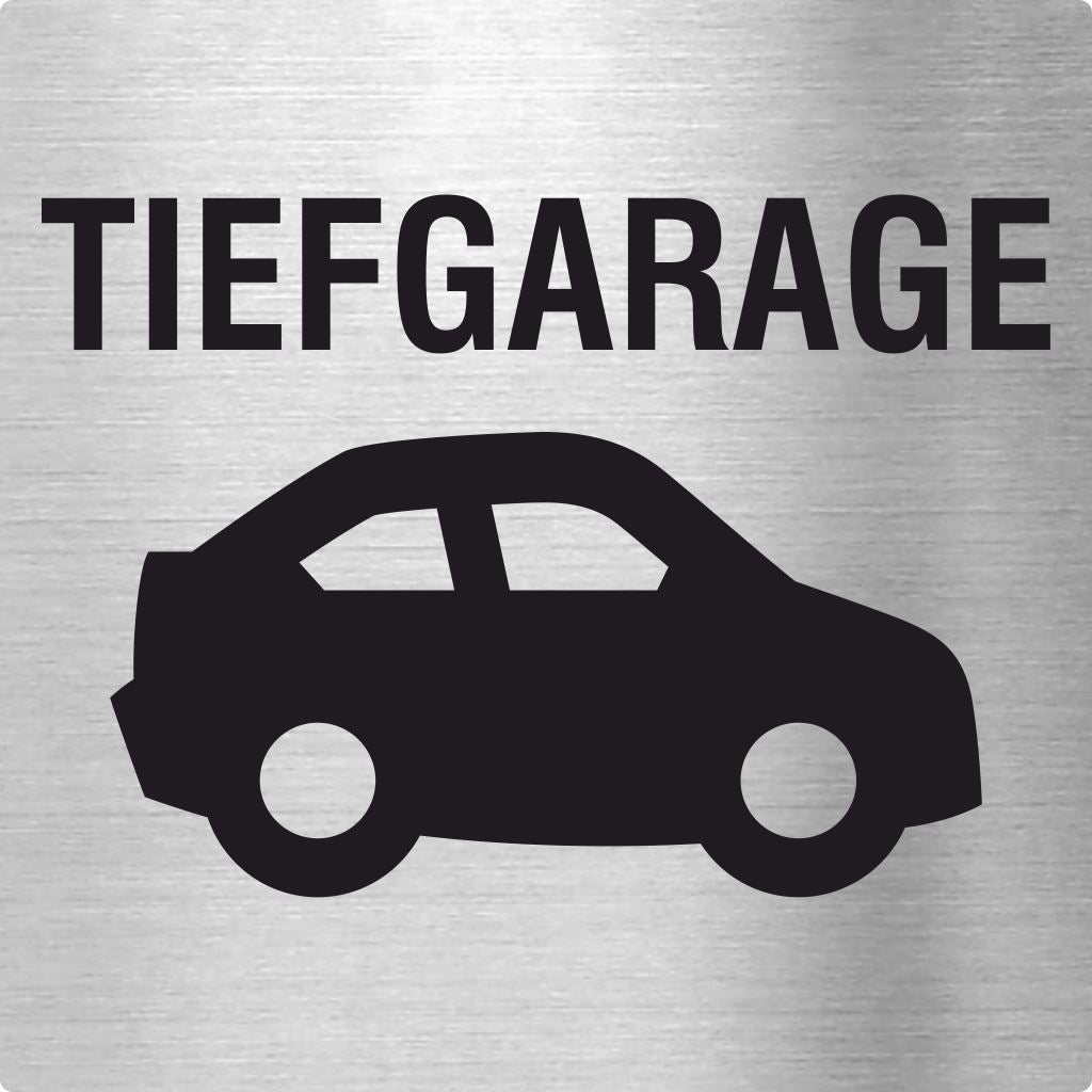Piktogramm Tiefgarage mit Pikto aus Edelstahl Piktogramm Tiefgarage mit Pikto 
