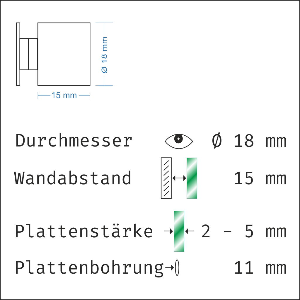 Abstandshalter mit Madenschraube - Ø 18 mm WA: 15 / 20 / 30 mm aus Edelstahl - Steinburg 